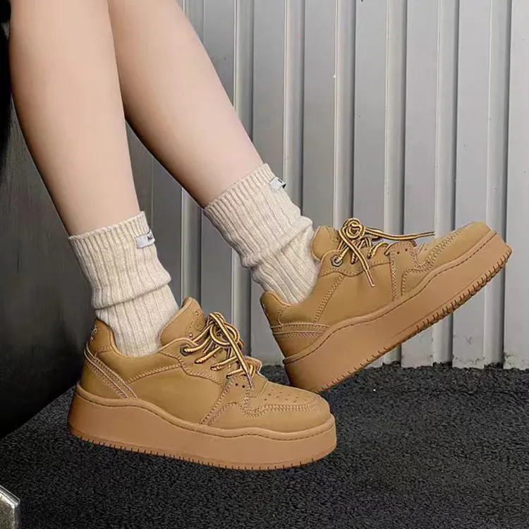 WJA Anti-Slip Wear-Resistant Low-Top Skateboard Shoes Women's Sandy Dune Brown-4