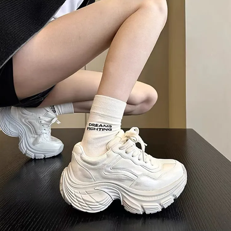 WJA Anti Slip Wear Resistant Low Top Chunky Sneakers Women's Champagne Silver-2