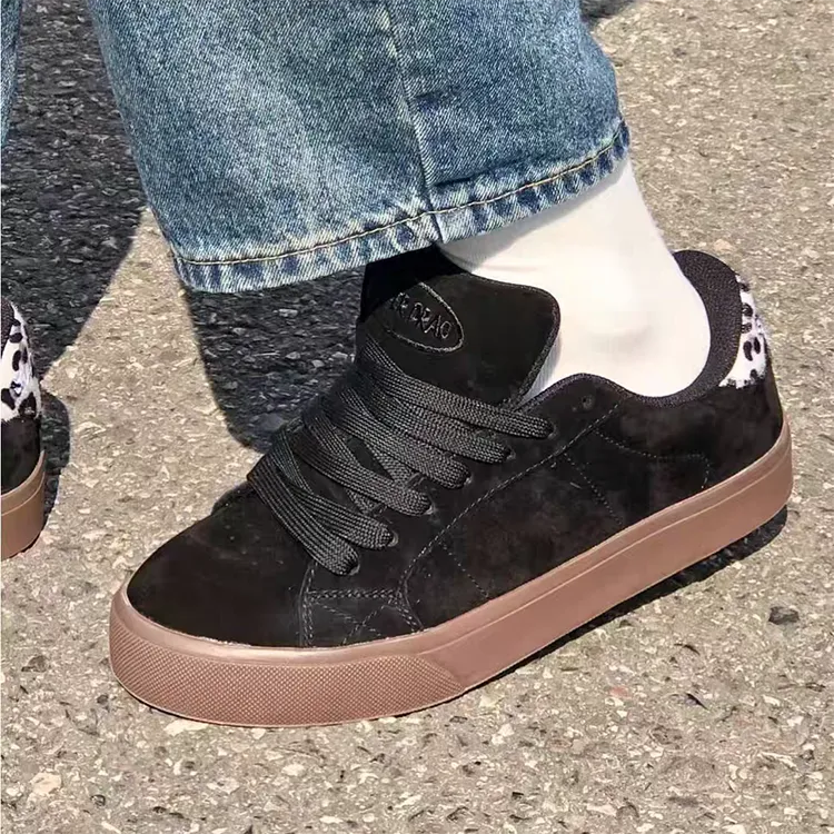 Slip Resistant Cushioning Lightweight Low Top Trendy Versatile Skateboard Shoes Women's Black Leopard Print Element-7
