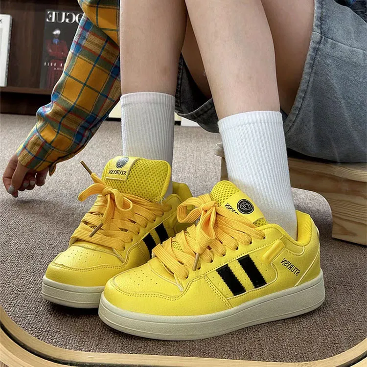 WJA Anti Slip Wear Resistant Lightweight Breathable Low Top Skateboard Shoes Unisex Electric Mother Yellow-6