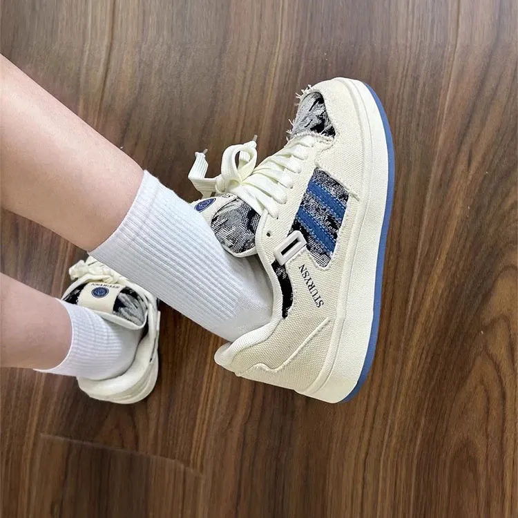 WJA Slip Resistant Cushioning Wear Resistant Lightweight Breathable Low Top Skateboard Shoes Women's Denim Blue-6