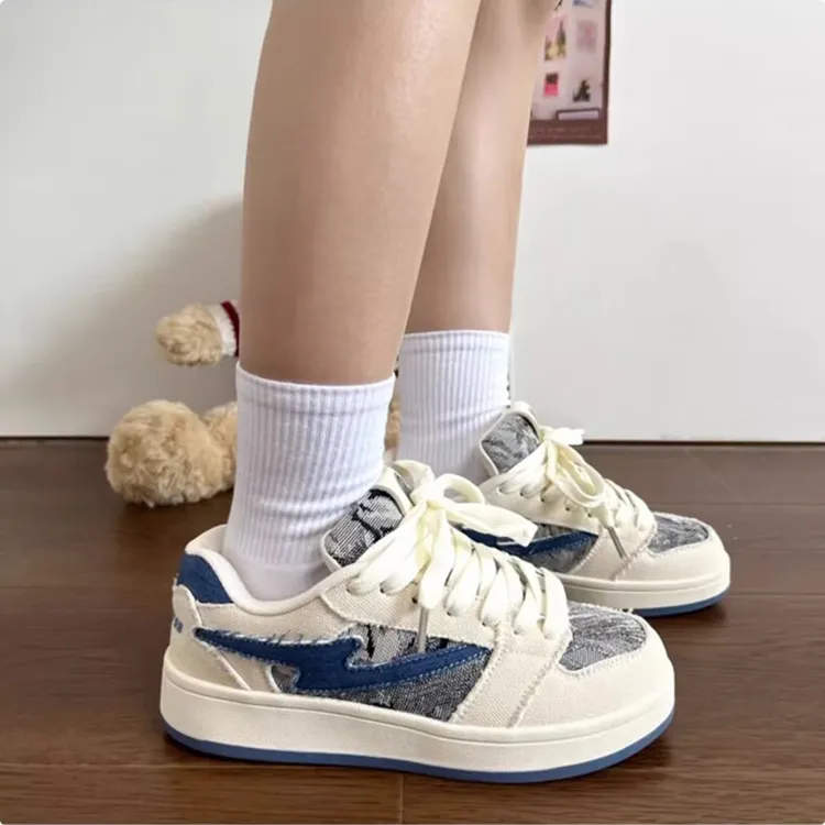 WJA Warm Slip Resistant Cushioning Wear Resistant Lightweight Low Top Skateboard Shoes Unisex Denim Blue-3