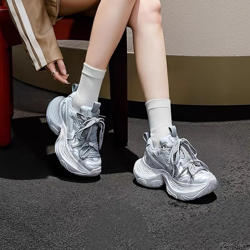 WJA Chunky Sneakers Women's Mid Top White/Gray-9
