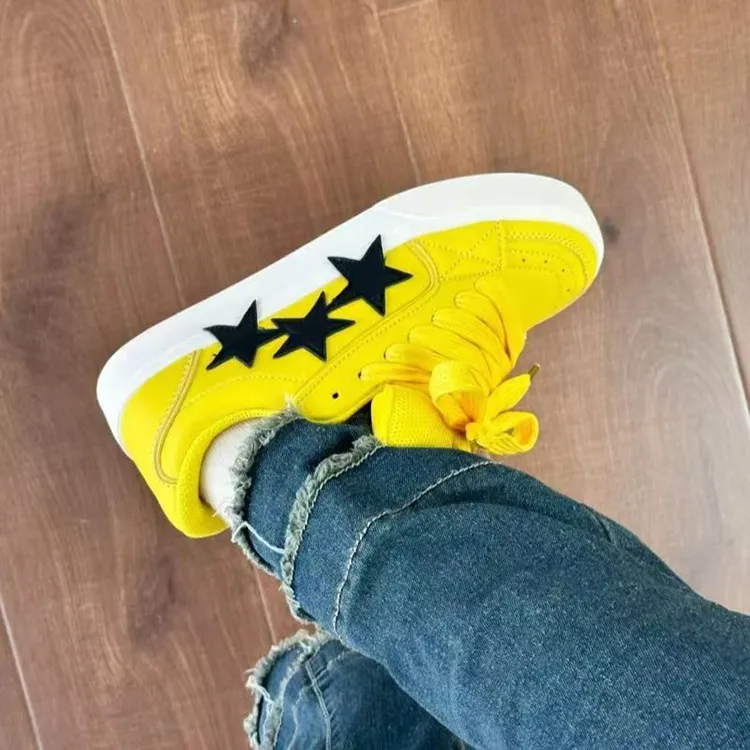 WJA Anti Slip Wear Resistant Lightweight Breathable Low Top Skateboard Shoes Women's Electric Mother Yellow-3