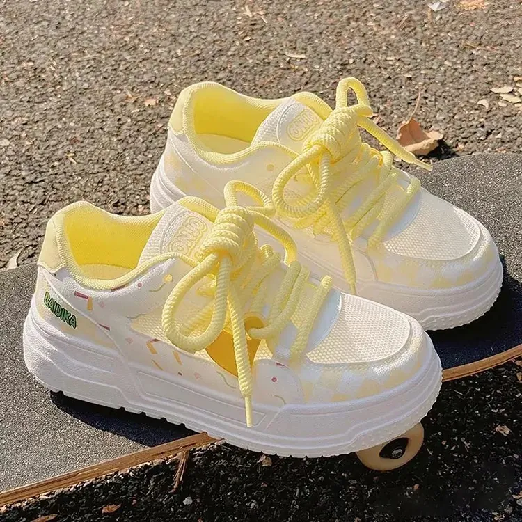 WJA Low Top Skateboard Shoes Women's Lemon-3