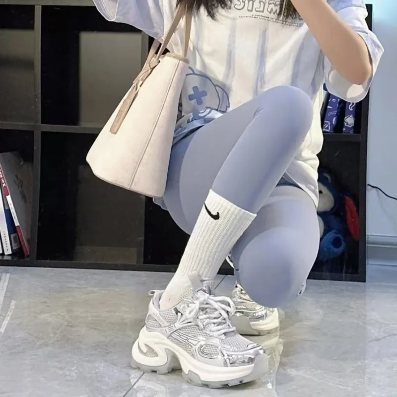 WJA Slip Resistant, Abrasion Resistant, Breathable, Lightweight Low Top Chunky Sneakers Women's Silver-1