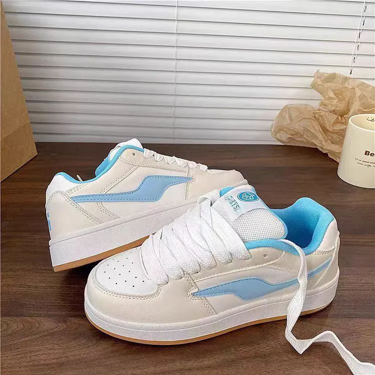 WJA Slip Resistant Cushioning Impact Resistance Wear Resistant Lightweight Low Top Skateboard Shoes Women's White Blue-2