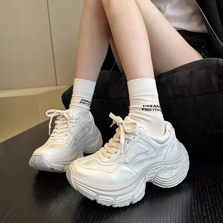 WJA Anti Slip Wear Resistant Low Top Chunky Sneakers Women's Champagne Silver-5