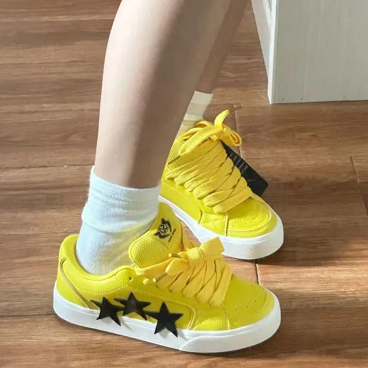 WJA Anti Slip Wear Resistant Lightweight Breathable Low Top Skateboard Shoes Women's Electric Mother Yellow-1