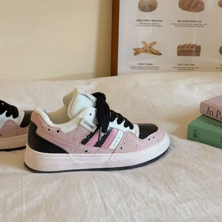 WJA Slip Resistant Cushioning Wear Resistant Lightweight Low Top Skateboard Shoes Women's Black Pink-1