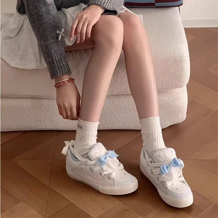 WJA Slip Resistant Cushioning Impact Resistance Wear Resistant Lightweight Low Top Skateboard Shoes Women's White Blue-8