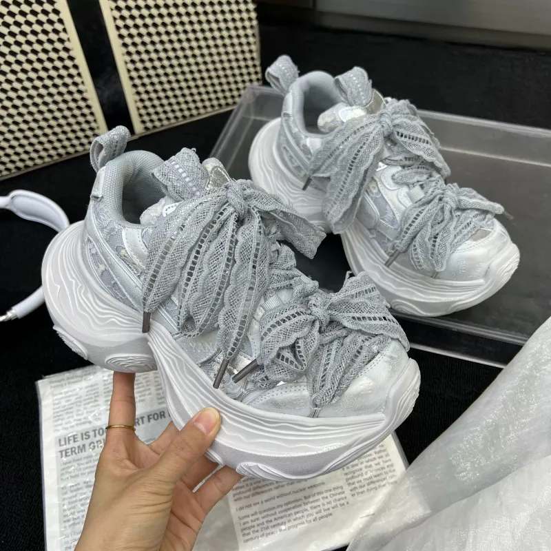 WJA Chunky Sneakers Women's Mid Top White/Gray-10