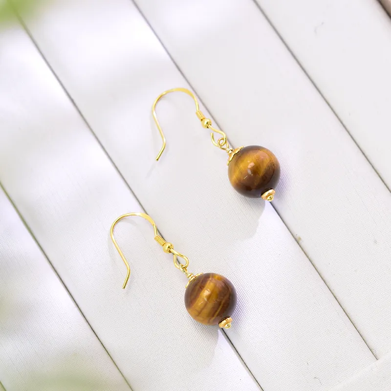 Tokai Family Tiger's Eye Stone Hoop Earrings Women's-18