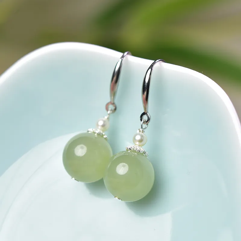 Tokai Family Hetian Jade Earrings Green Jade Women's-12