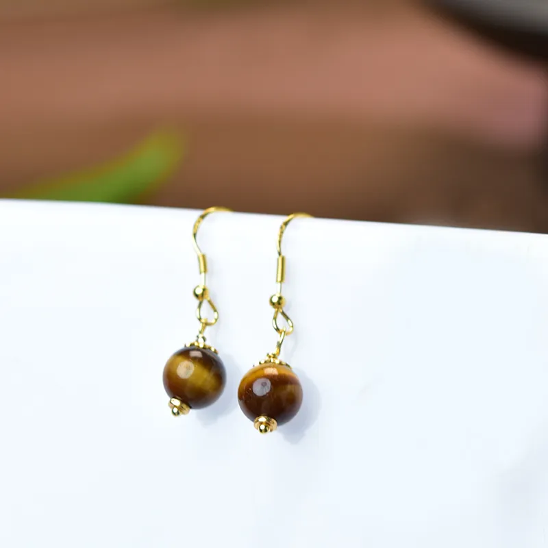 Tokai Family Tiger's Eye Stone Hoop Earrings Women's-11
