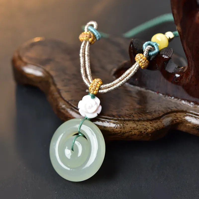 Tokai Family Hetian Jade Necklaces Pale Greenish White Jade Unisex-2