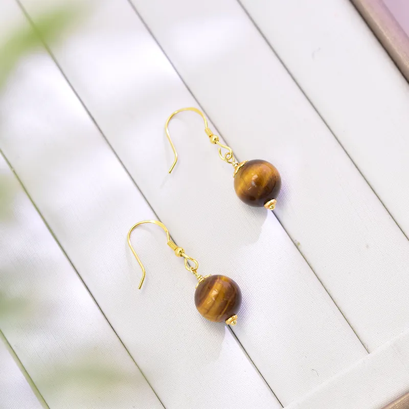 Tokai Family Tiger's Eye Stone Hoop Earrings Women's-14