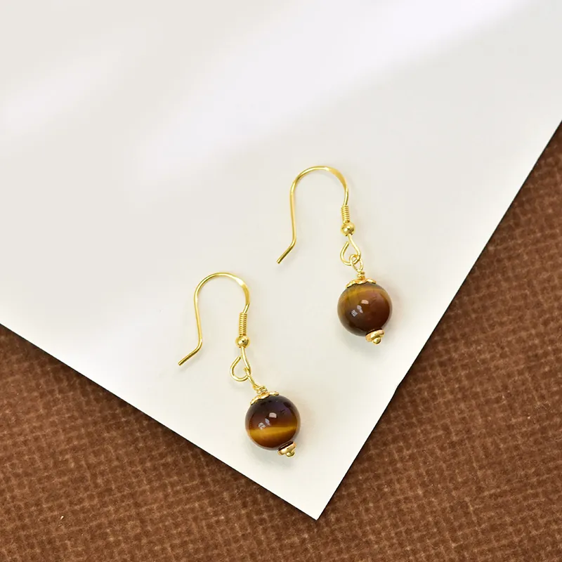 Tokai Family Tiger's Eye Stone Hoop Earrings Women's-13