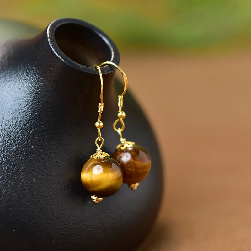 Tokai Family Tiger's Eye Stone Hoop Earrings Women's-19