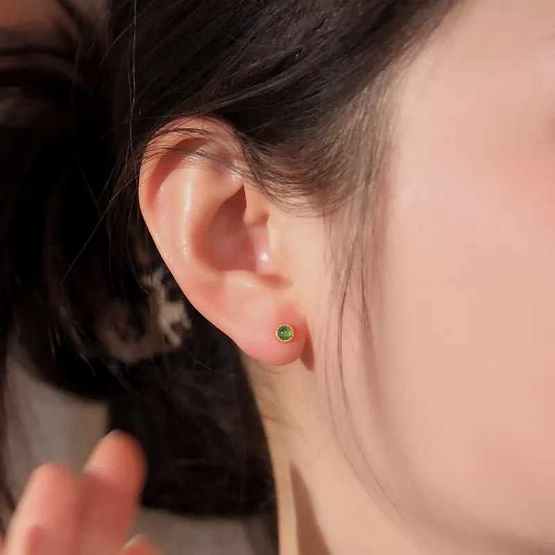 Tokai Family Ice Type Jadeite Stud Earrings Women's-3
