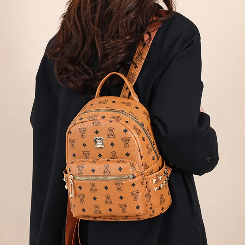 MINIPUDING PU Backpack Regular Women's Brown Bear/Brown Wheat-2
