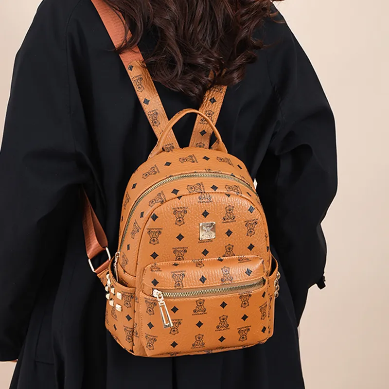 MINIPUDING PU Backpack Regular Women's Brown Bear/Brown Wheat-1