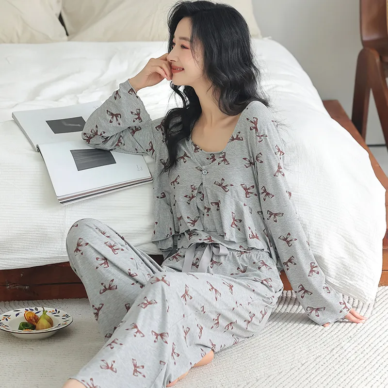 Lanza Pajama Set Women's Gray Butterfly-4