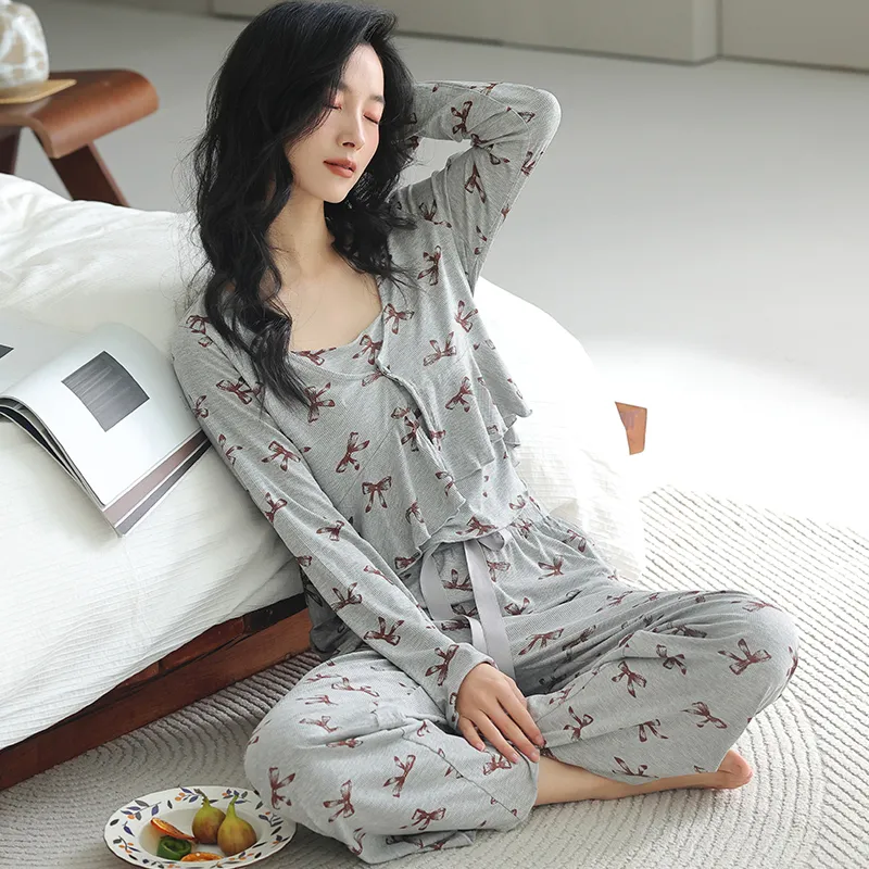 Lanza Pajama Set Women's Gray Butterfly-3