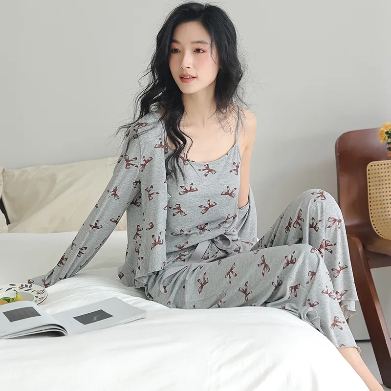 Lanza Pajama Set Women's Gray Butterfly-2