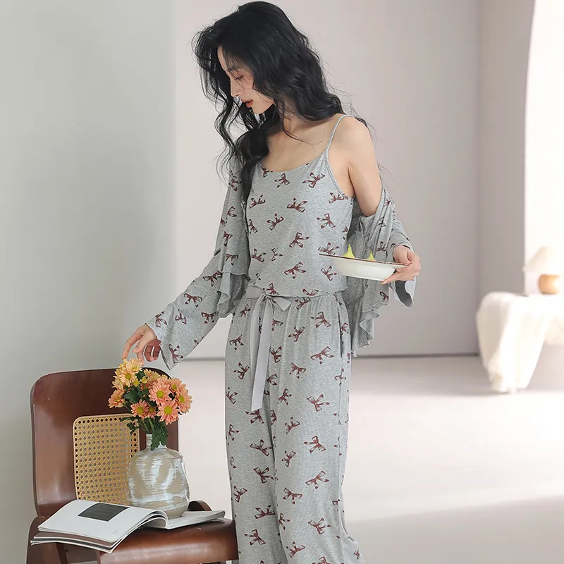 Lanza Pajama Set Women's Gray Butterfly-7