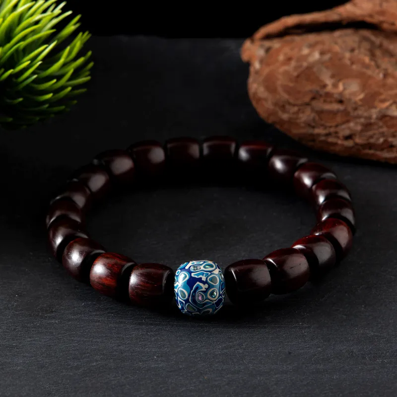 CHIKUANG Rosewood Blue Lacquer Bead Chinese Style New Trendy, Vintage Luxury Beaded Bracelet Unisex-1