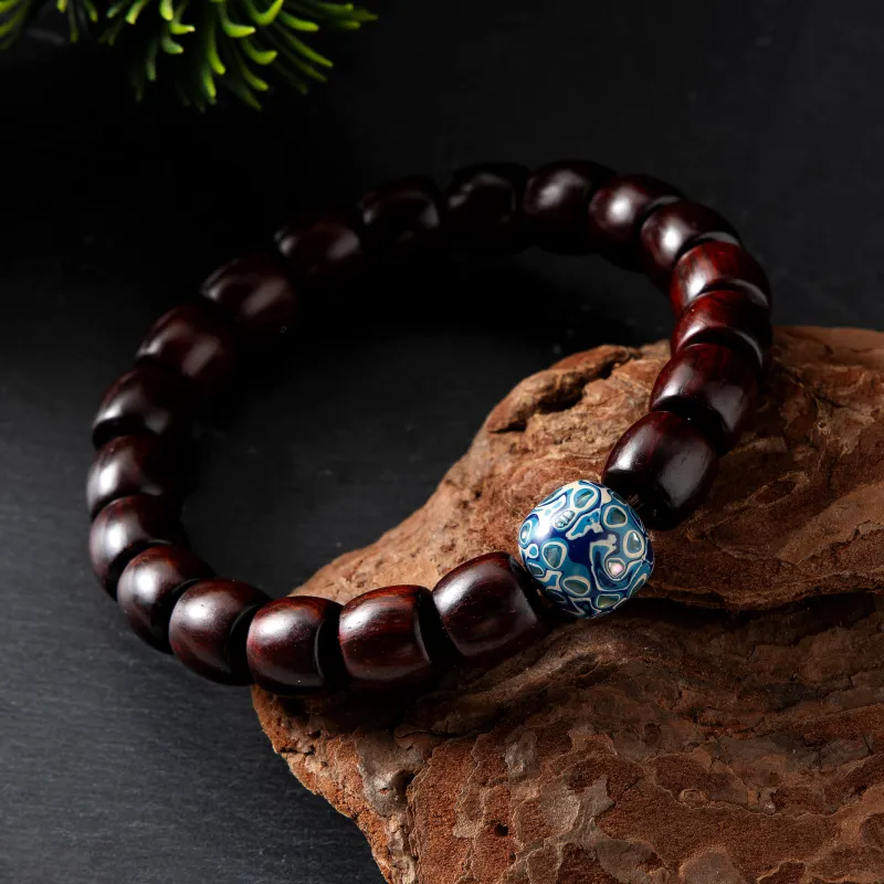 CHIKUANG Rosewood Blue Lacquer Bead Chinese Style New Trendy, Vintage Luxury Beaded Bracelet Unisex-2