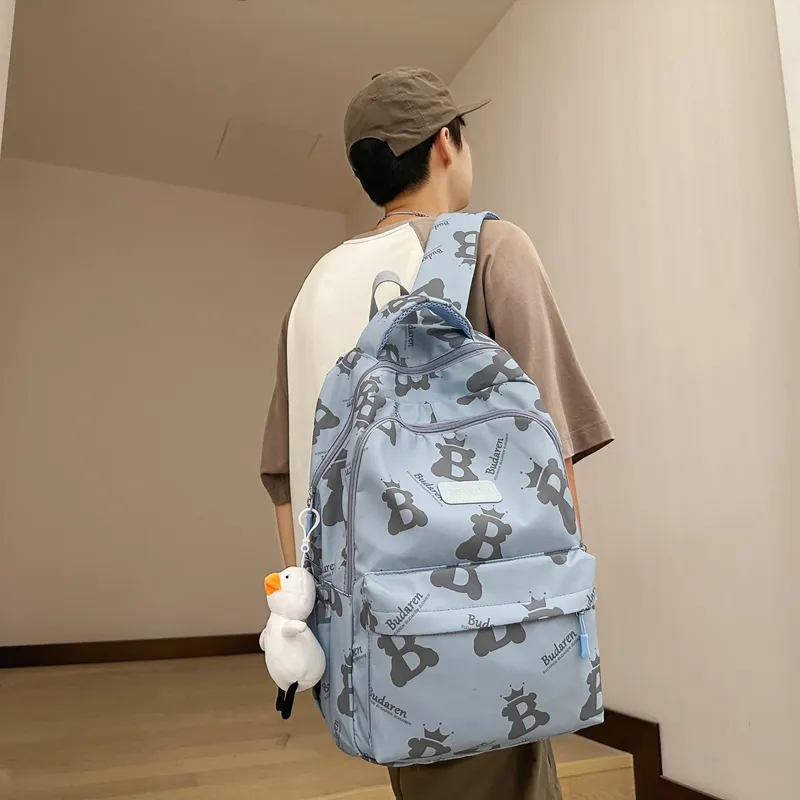 Deli Bear Nylon Backpack Regular Unisex Ecru/Gray/Black/Blue/Pink-8