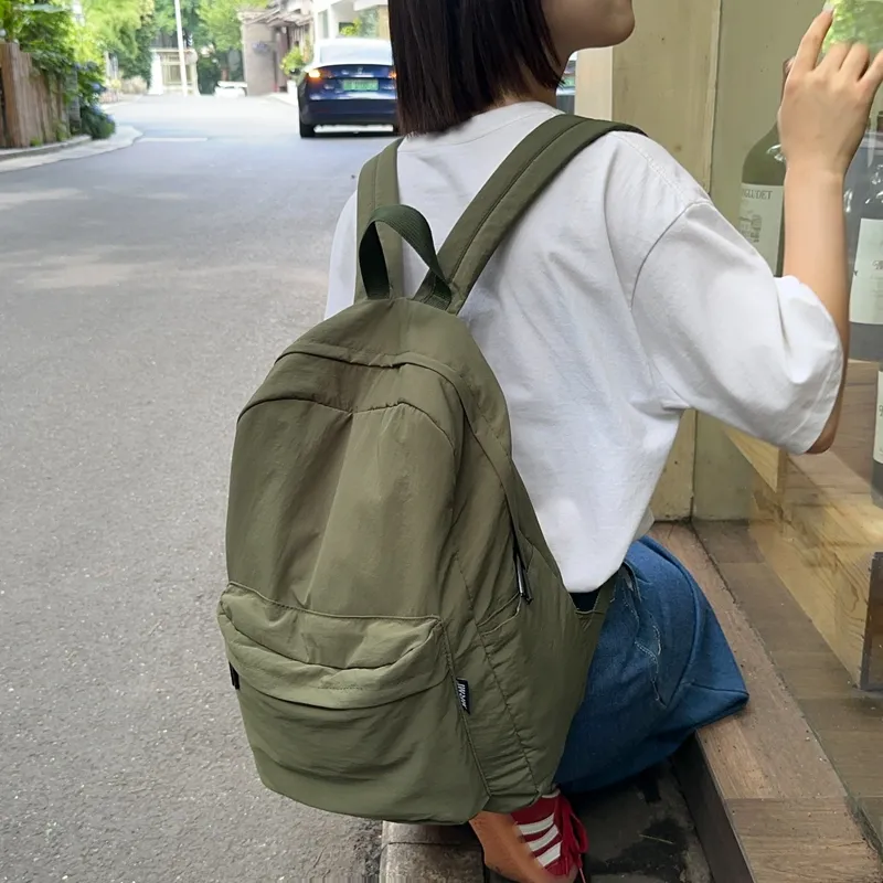 Deli Bear Nylon Backpack Regular Unisex Black/Pink/Gray Blue/Khaki/Red/Green-27