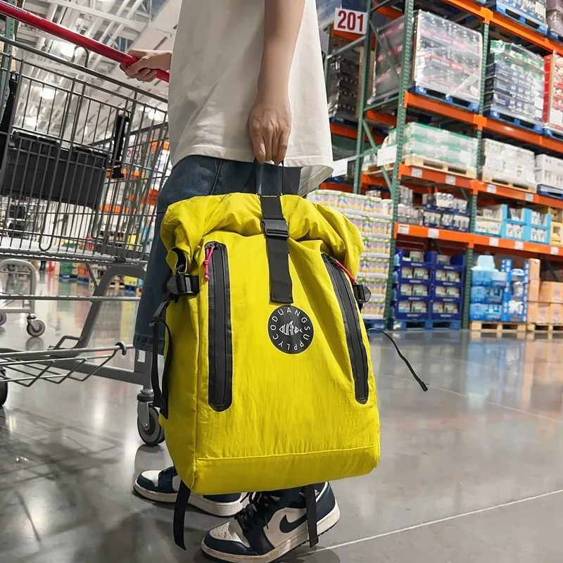 Deli Bear Nylon Fabric Backpack Unisex Black/Watermelon Red/Yellow/Light Gray-6