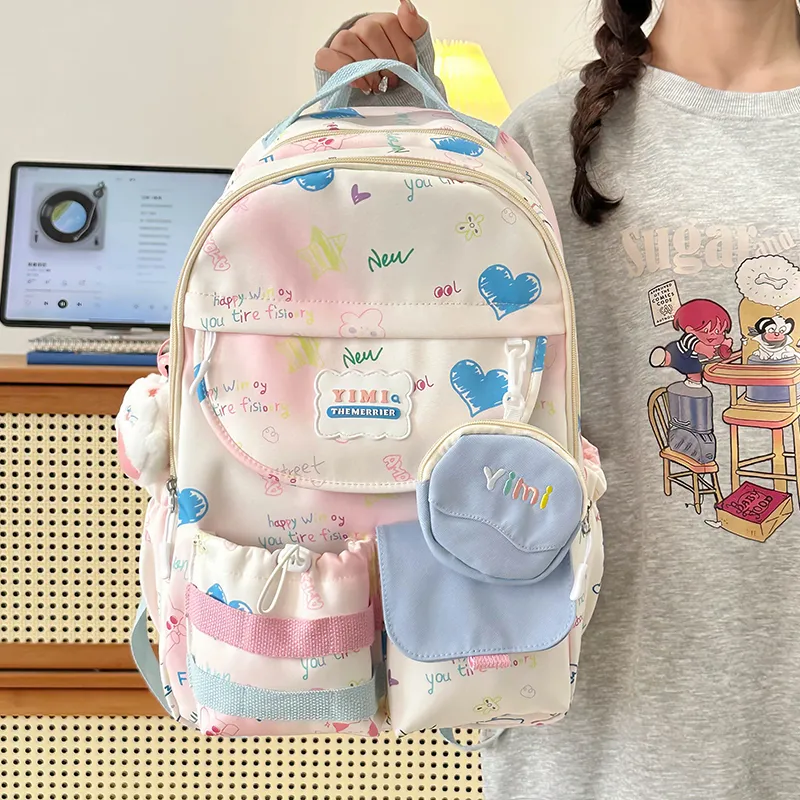 Deli Bear Polyester Backpack Women's Pink/White/Black/Blue-13