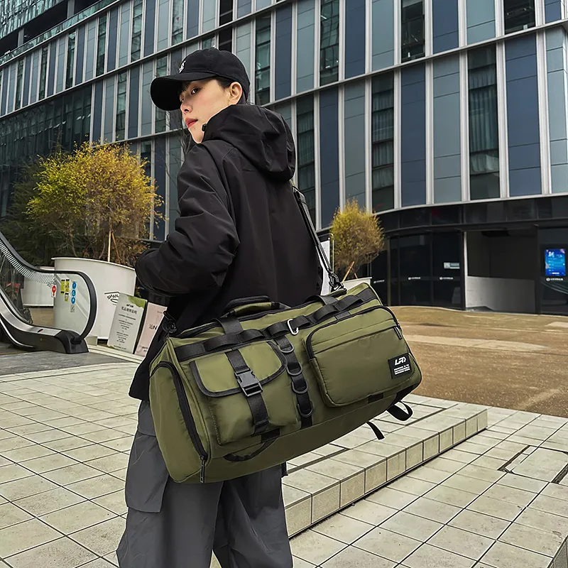 OUZIHUANG Nylon Travel Bag Unisex Black/Gray/Green-11