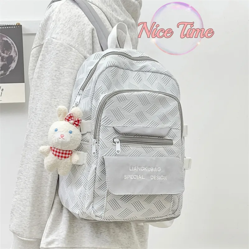 Deli Bear Nylon Backpack Regular Women's Versatile Gray \ Dreamy Purple \ Fresh Green \ Sky Blue-1