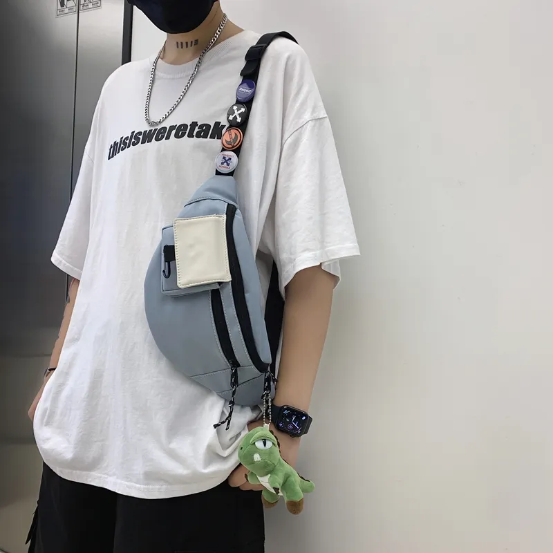 OUZIHUANG Nylon Sling Bag Regular Unisex Black/Blue/White-5