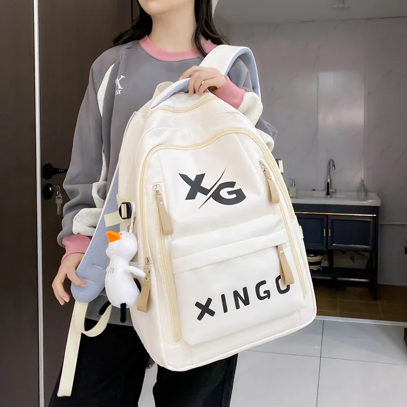 OUZIHUANG Nylon Backpack Regular Unisex Black/Khaki/White/Red-14