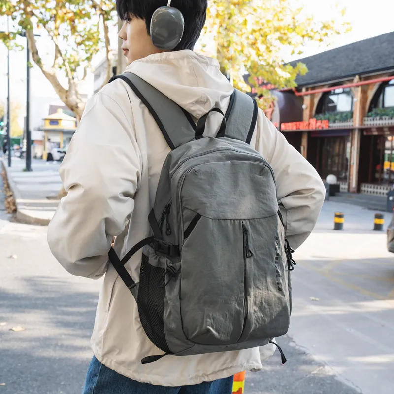 OUZIHUANG Nylon Backpack Regular Unisex Black/Ecru/Gray/Khaki-11