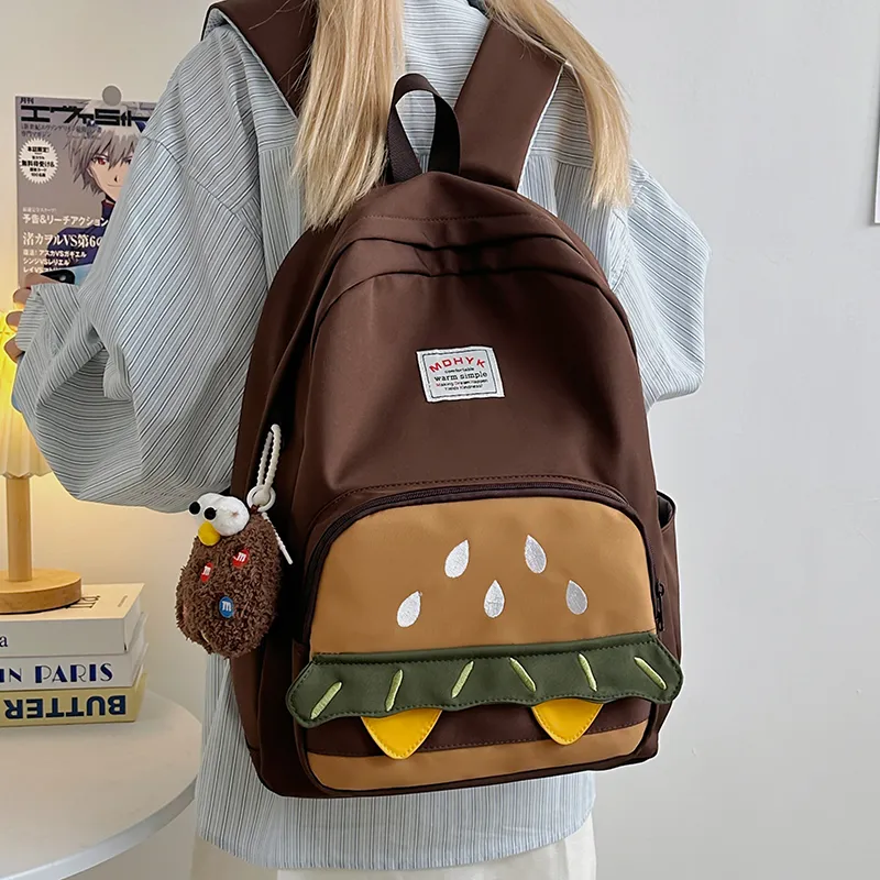 Deli Bear Nylon Backpack Unisex Yellow/White/Brown/Khaki-11