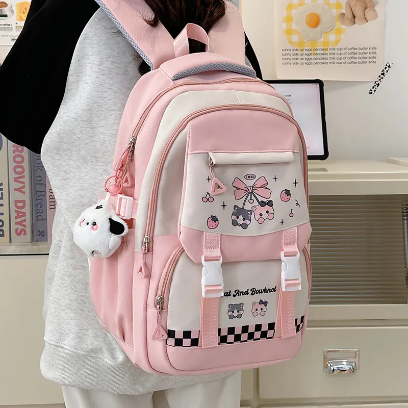 Deli Bear Nylon Backpack Women's Pink/Blue/Black/Yellow/Purple-1