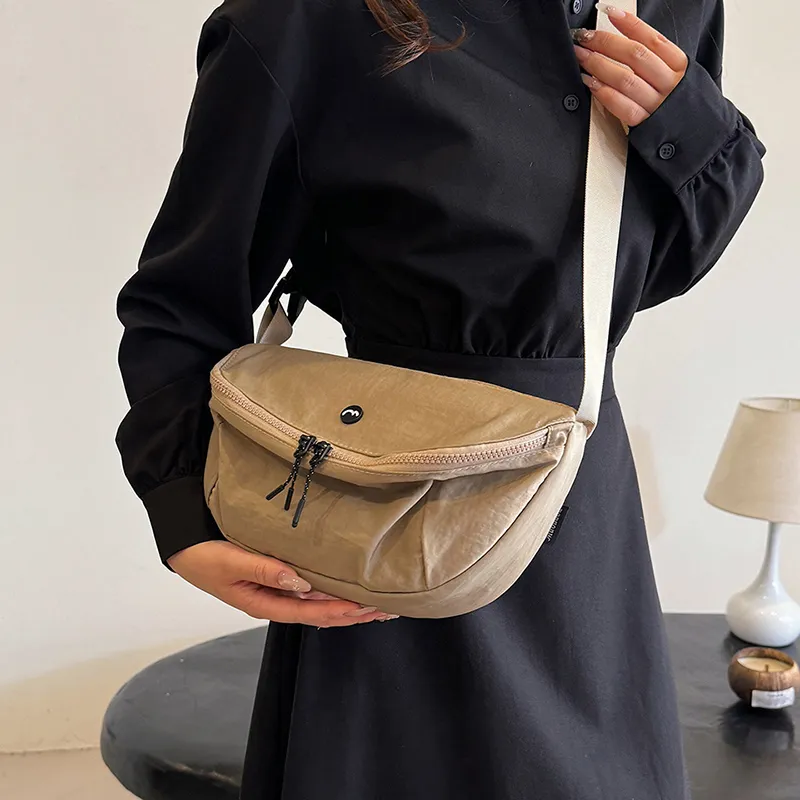 OUZIHUANG Nylon Fabric Shoulder Bag Crossbody Bag Unisex Black/Orange/Green/Khaki/Gray-25