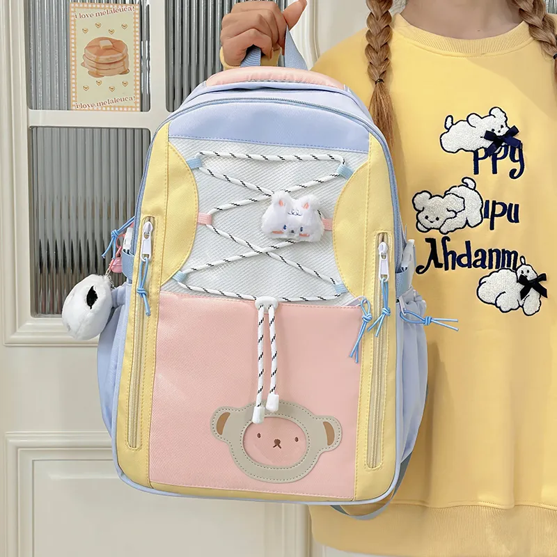 Deli Bear Polyester Backpack Women's Pink/Purple/Blue/Black/Yellow-11
