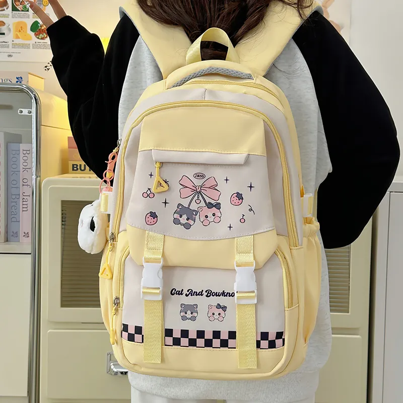 Deli Bear Nylon Backpack Women's Pink/Blue/Black/Yellow/Purple-13