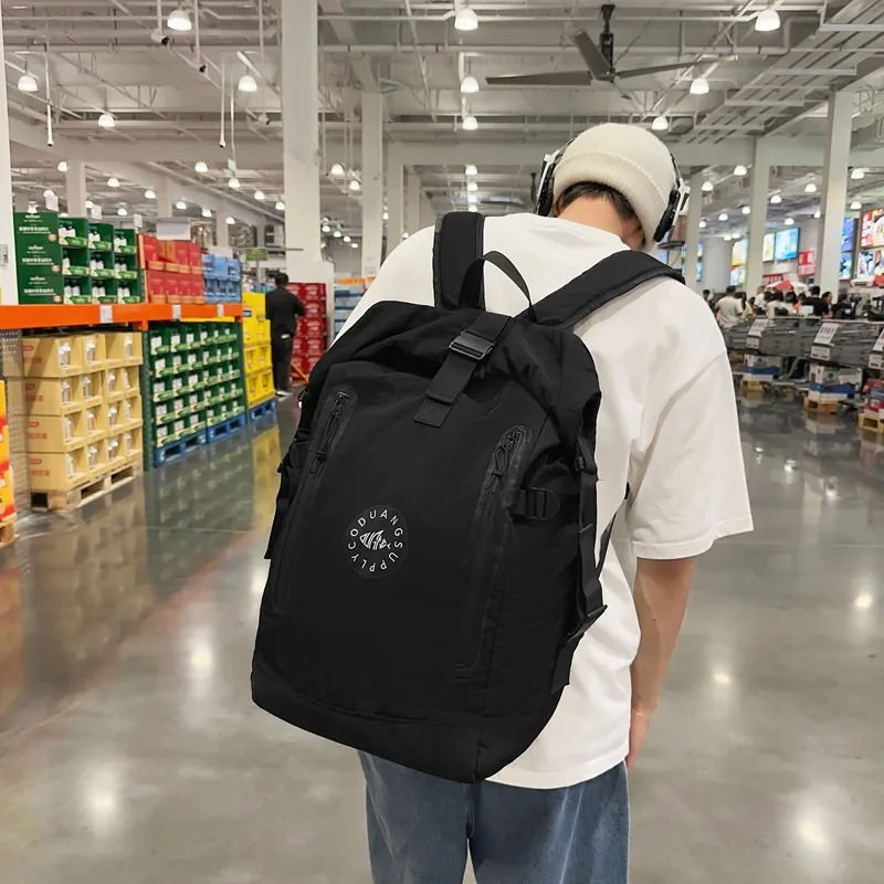 Deli Bear Nylon Fabric Backpack Unisex Black/Watermelon Red/Yellow/Light Gray-16