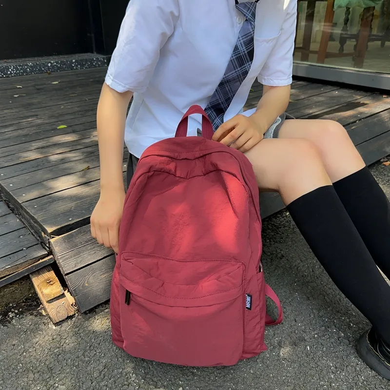 Deli Bear Nylon Backpack Regular Unisex Black/Pink/Gray Blue/Khaki/Red/Green-21