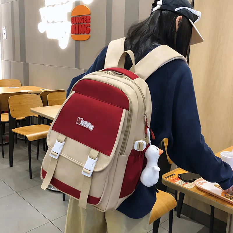 Deli Bear Nylon Backpack Regular Women's Black/Red/Khaki/Blue-2