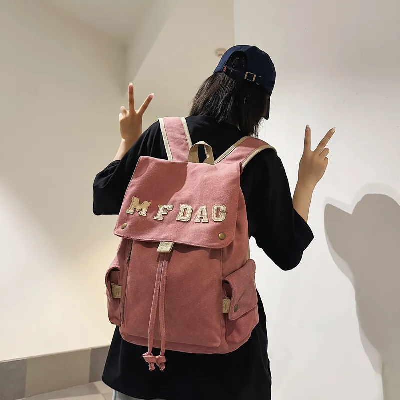Deli Bear Canvas Backpack Regular Unisex Black/Ecru/Blue/Brown/Watermelon Red-3